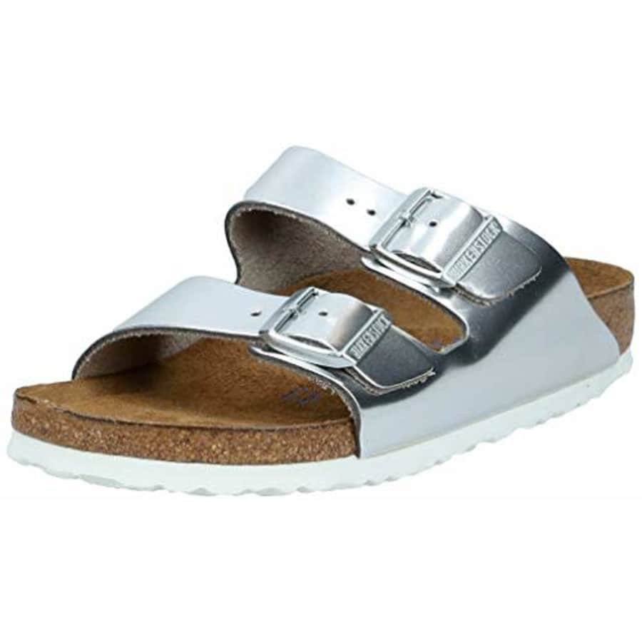 Birkenstock Arizona Metallic Silver Soft Footbed Leather Sandal 38 N (US Women's 7-7.5) for $120