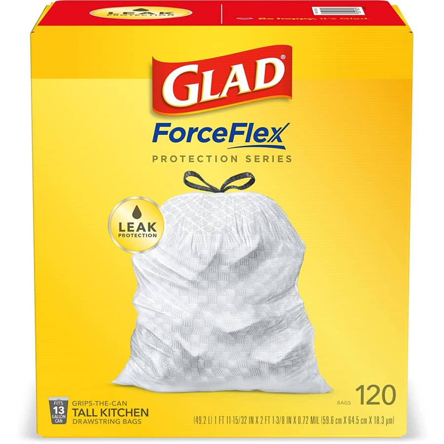 Glad 13-Gallon Tall Kitchen Drawstring Trash Bags 120-Pack for $24