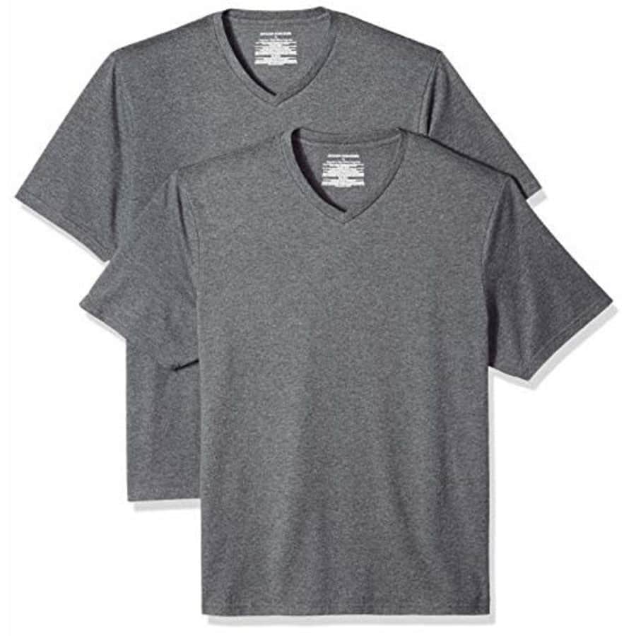 Amazon Essentials Men's 2-Pack Loose-Fit Short-Sleeve V-Neck T-Shirt, Charcoal Heather, X-Small for $5