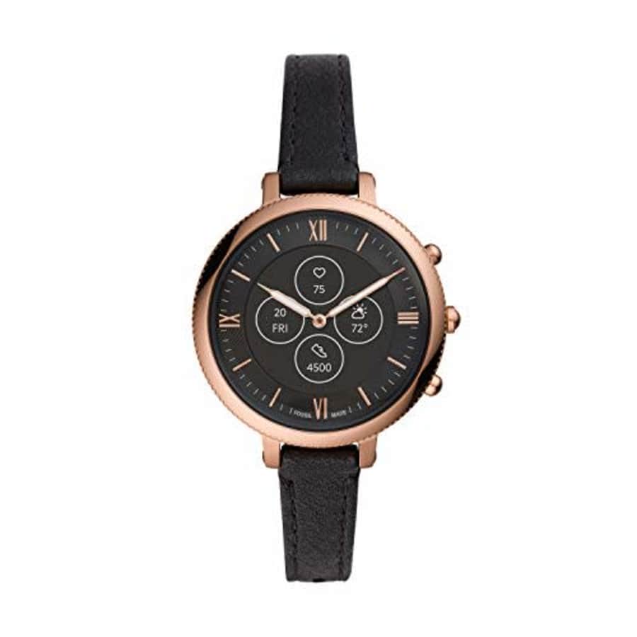 Fossil Women's Monroe Stainless Steel and Leather Hybrid HR Smartwatch, Color: Black (Model: for $149