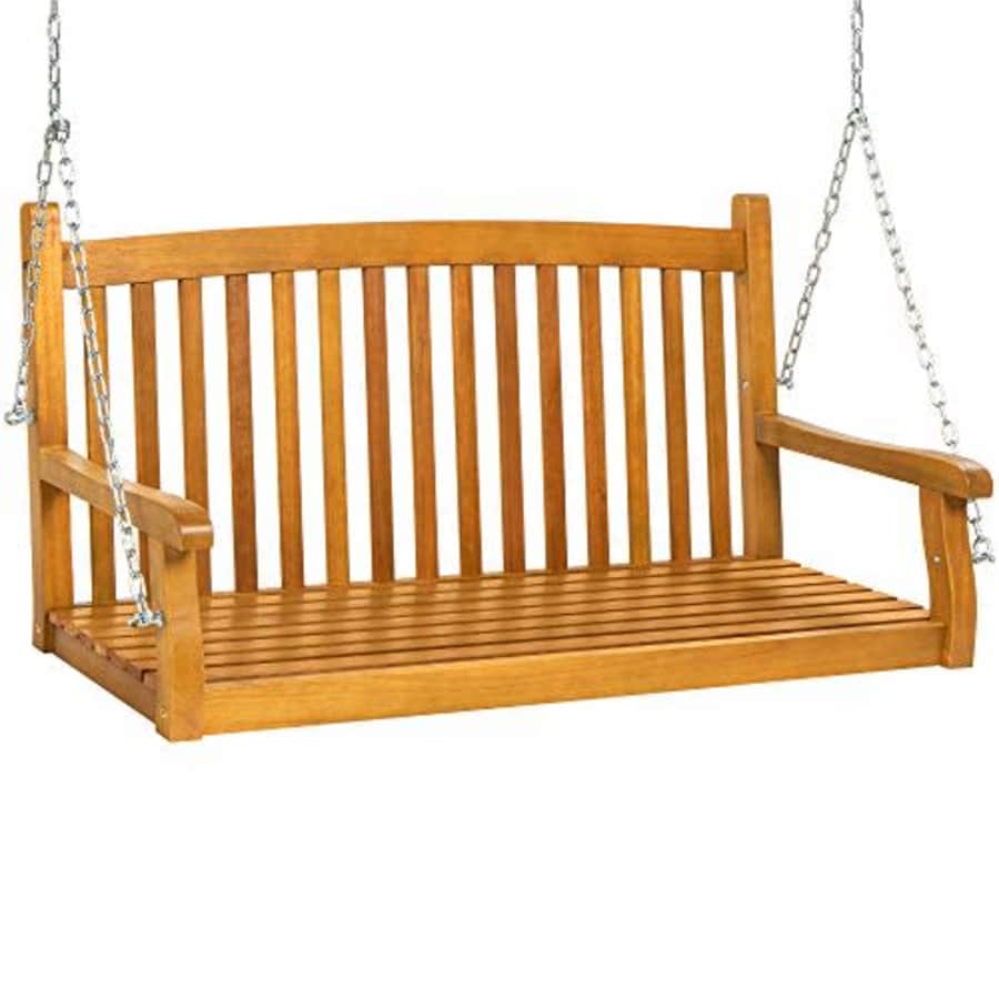 Best Choice Products 48in Wood Porch Swing Outdoor Patio Hanging Bench Chair Furniture for Deck, for $120