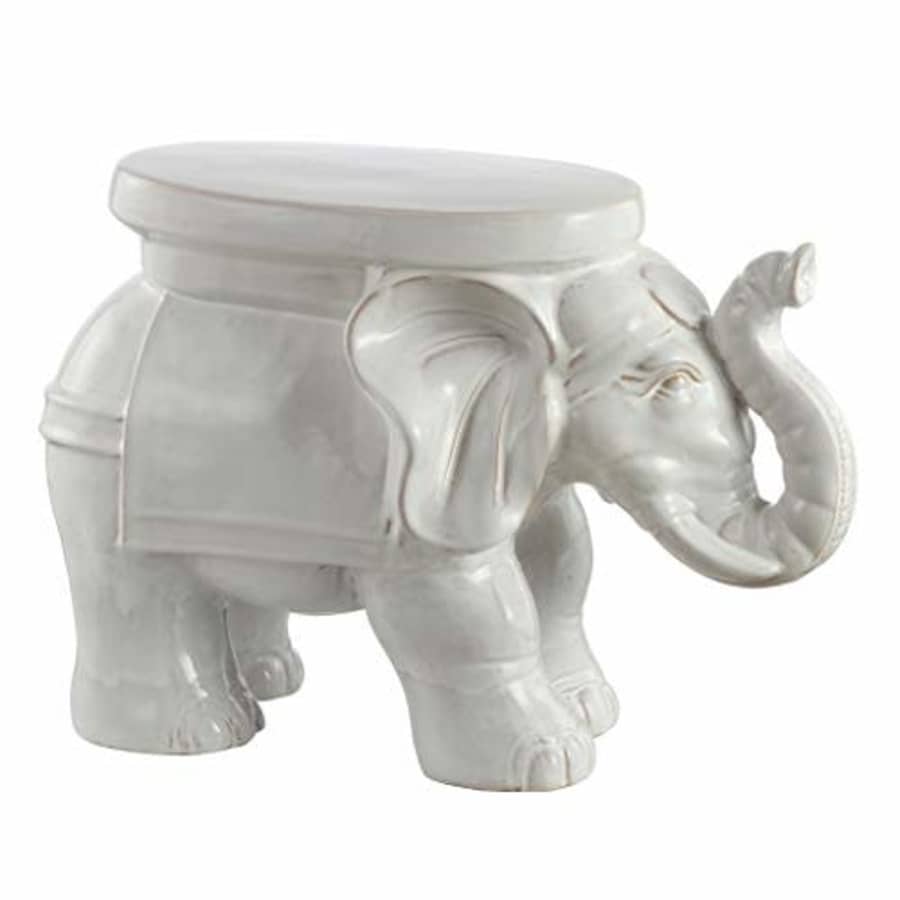 JONATHAN Y TBL1007A White Elephant 14.2" Ceramic Garden Stool Coastal Contemporary Transitional for $156