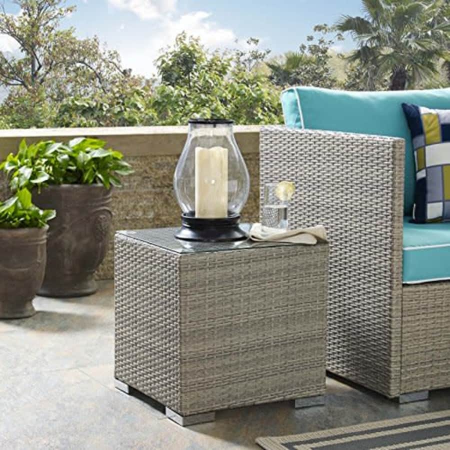 Modway Repose Wicker Rattan Glass Outdoor Patio Side End Table in Light Gray for $59 Modway Repose Wicker Rattan Glass Outdoor Patio Side End Table in Light Gray for $59