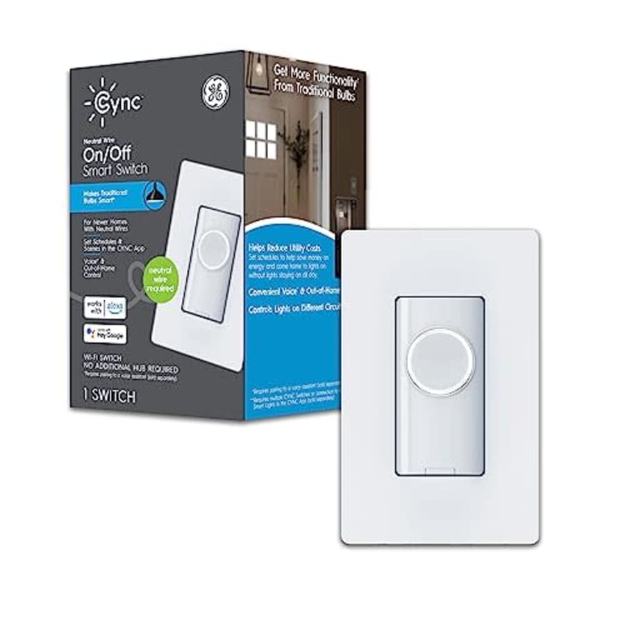 GE Lighting CYNC Smart Light Switch On/Off Button Style, Neutral Wire Required, Bluetooth and 2.4 for $22 GE Lighting CYNC Smart Light Switch On/Off Button Style, Neutral Wire Required, Bluetooth and 2.4 for $22