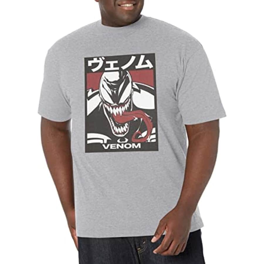 Marvel Big & Tall Classic Venom Kanji Block Men's Tops Short Sleeve Tee Shirt, Athletic Heather, for $23