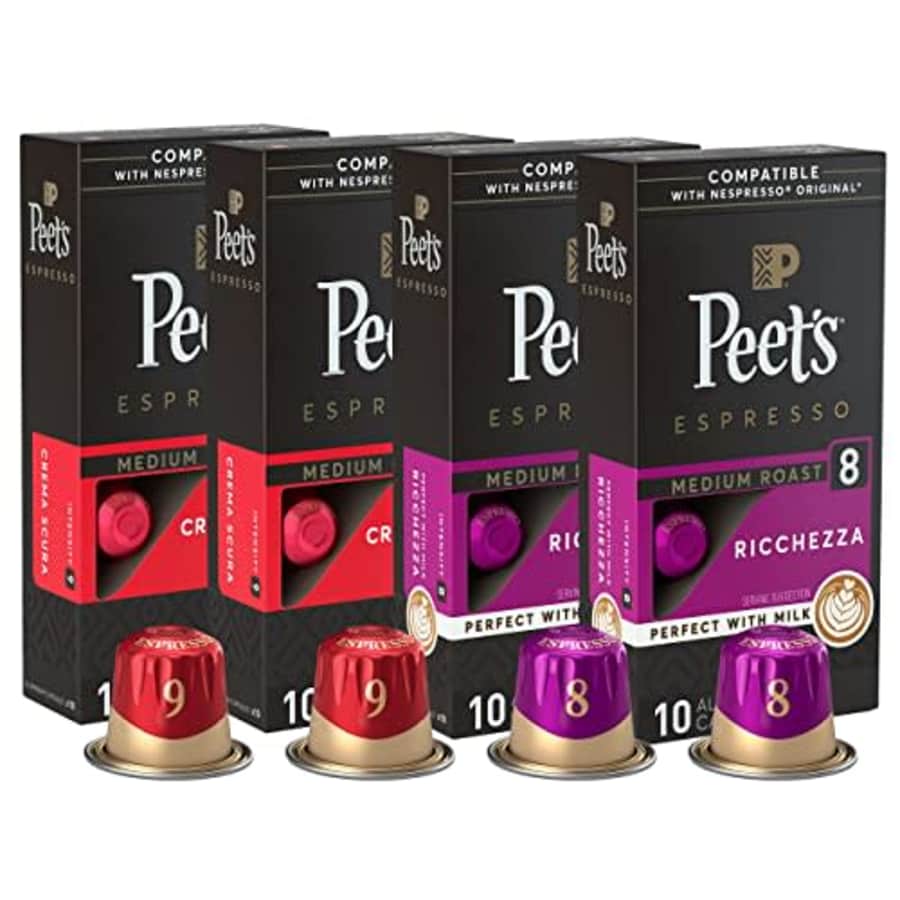 Peet's Coffee, Medium Roast Espresso Coffee Pods Variety Pack, Compatible with Nespresso Original for $30 Peet's Coffee, Medium Roast Espresso Coffee Pods Variety Pack, Compatible with Nespresso Original for $30