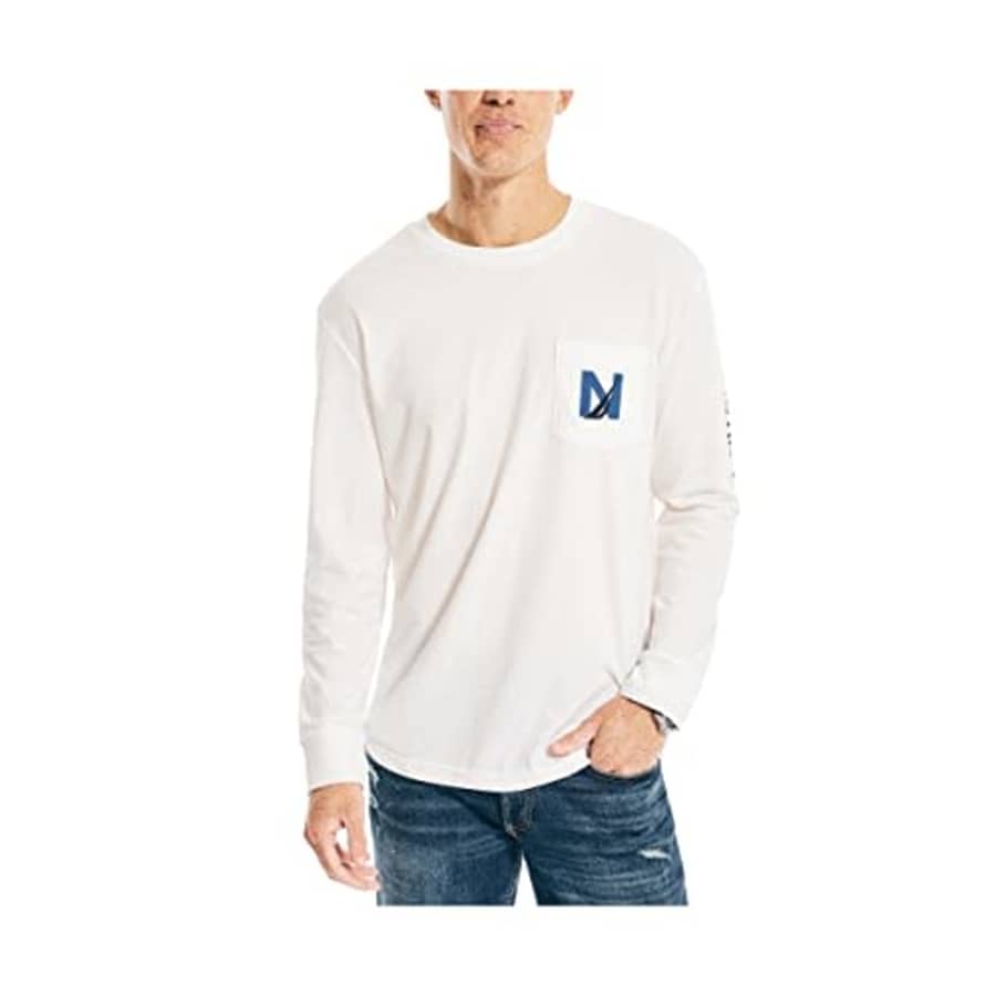 Nautica Men's Sustainably Crafted Graphic Long-Sleeve Pocket T-Shirt, Sail White, X-Large for $28