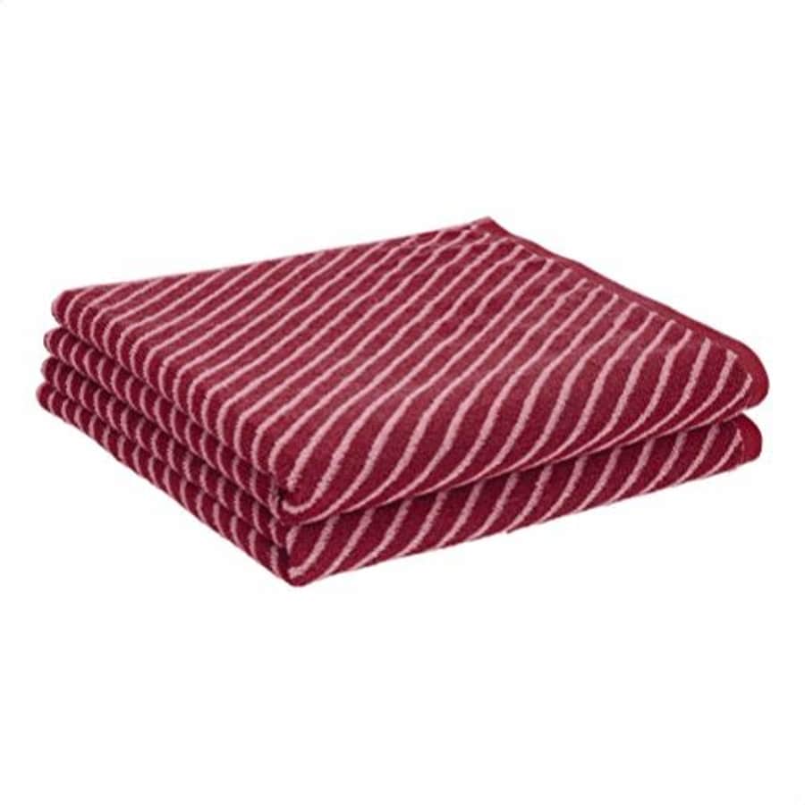 Amazon Basics Reversible Diagonal Stripe Jacquard Bath Towel - 2-Pack, Dusted Orchid / Bold Crimson for $7