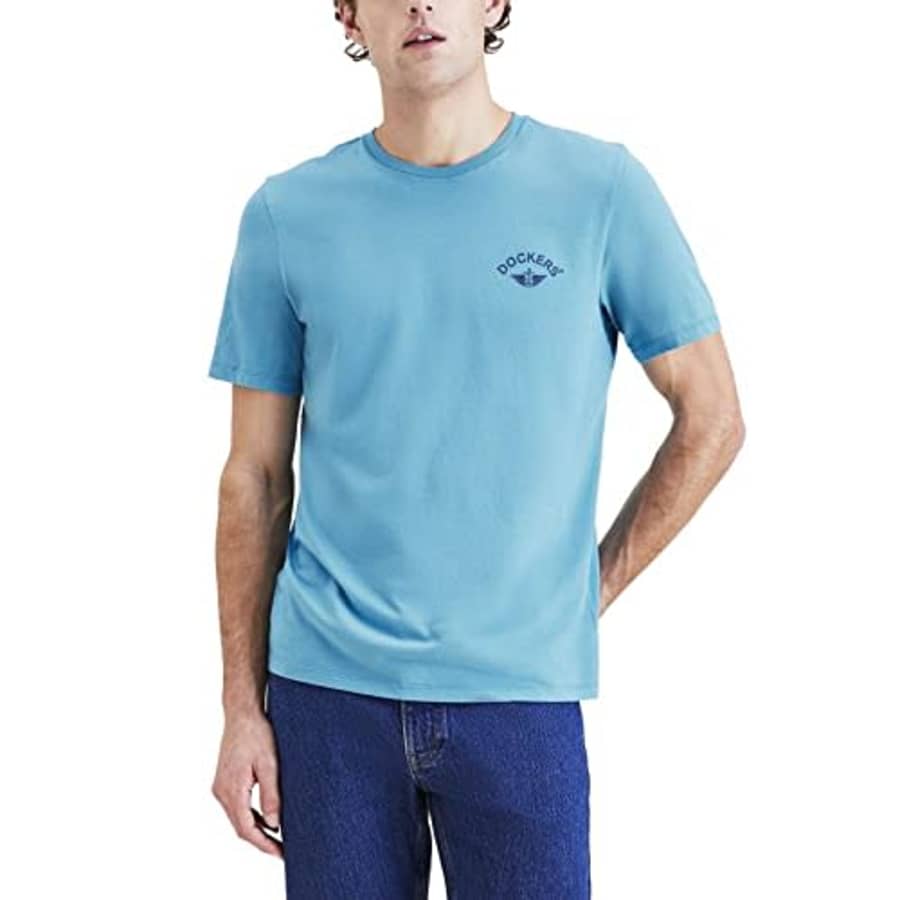 Dockers Men's Slim Fit Short Sleeve Graphic Tee Shirt, (New) Navagio Bay Blue-Anchor Logo, Large for $10