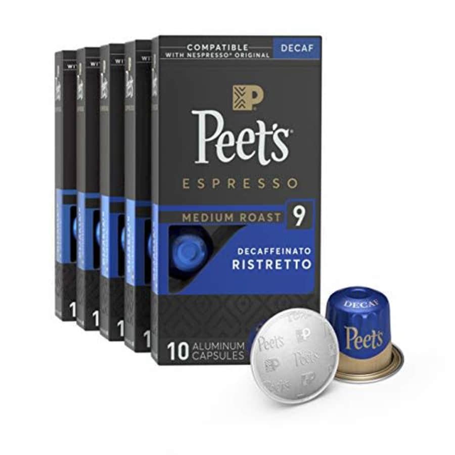 Peet's Coffee Espresso Capsules Decaffeinato Ristretto Intensity 9, 50 Count Single Cup Coffee Pods for $35 Peet's Coffee Espresso Capsules Decaffeinato Ristretto Intensity 9, 50 Count Single Cup Coffee Pods for $35