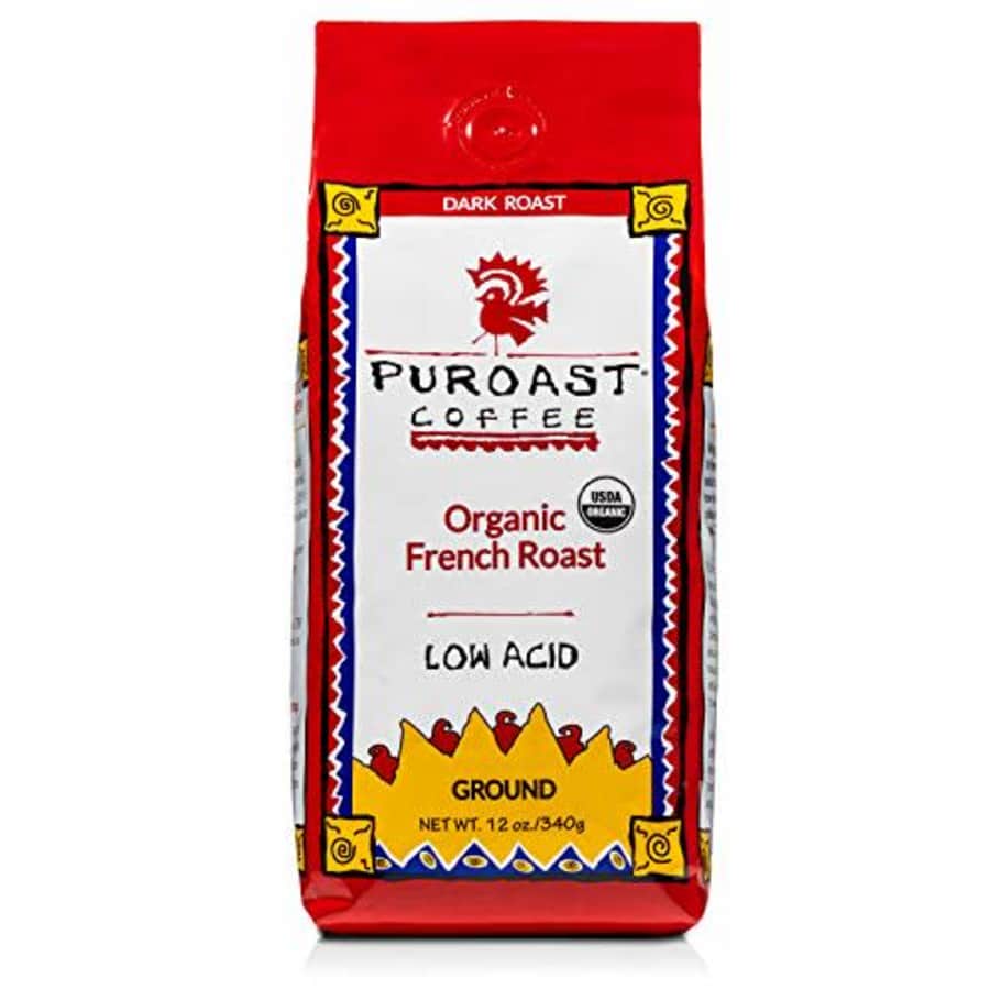 Puroast Coffee Low Acid Ground Coffee, Organic French Roast, High Antioxidant, 12 Ounce Bag for $14