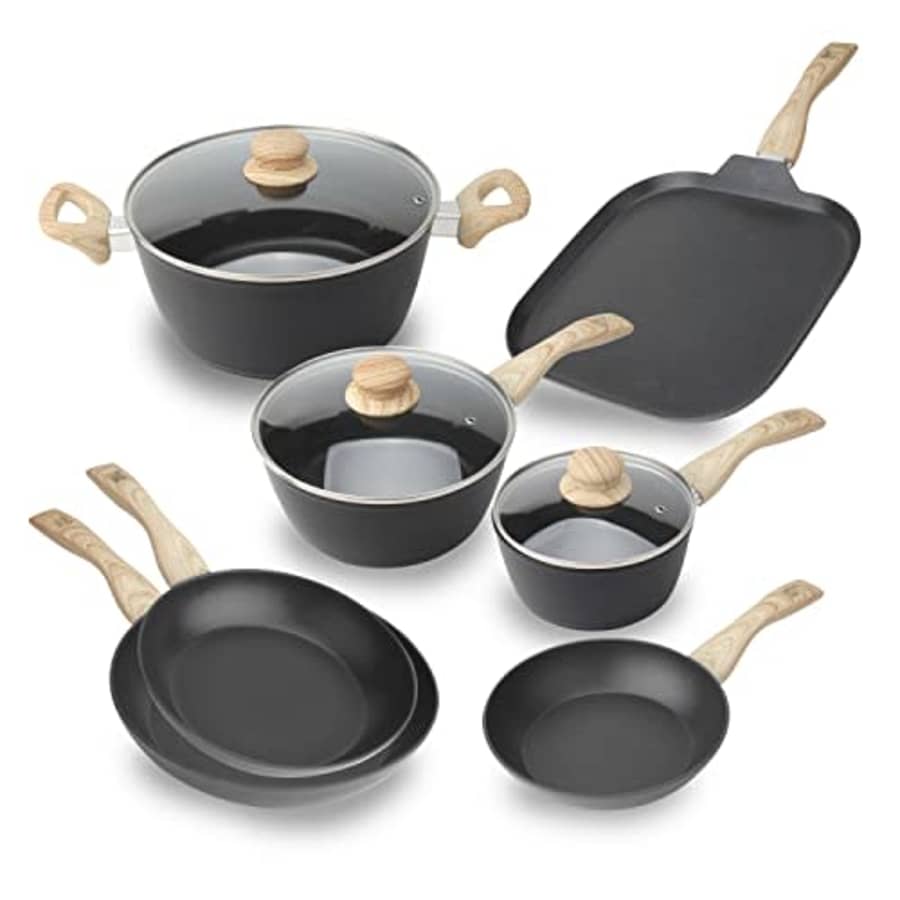 Country Kitchen 10 Piece Cookware Set- Non Stick Pots and Pans Set including Sauce Pans and Dutch Oven with Glass for $120