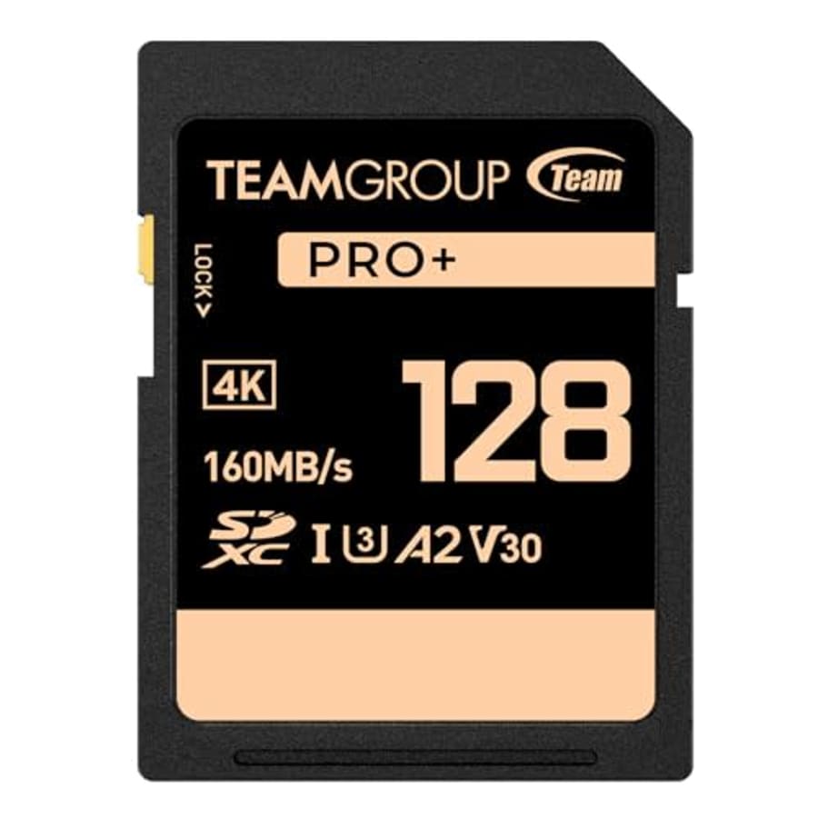 TEAMGROUP PRO 128GB UHS-I U3 A2 V30 4K UHD Read/Write Speed up to 160/90MB/s SDXC Memory Card for for $15 TEAMGROUP PRO 128GB UHS-I U3 A2 V30 4K UHD Read/Write Speed up to 160/90MB/s SDXC Memory Card for for $15