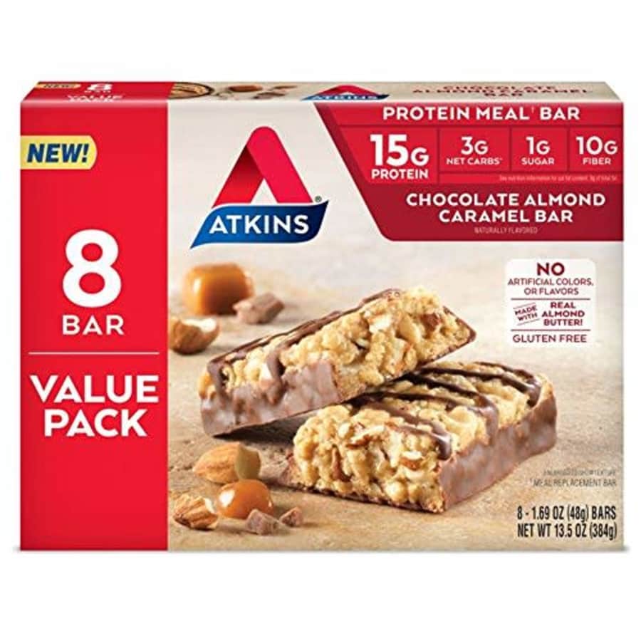 Atkins Chocolate Almond Caramel Protein Meal Bar. with Real Almond Butter. Keto-Friendly. Gluten for $15