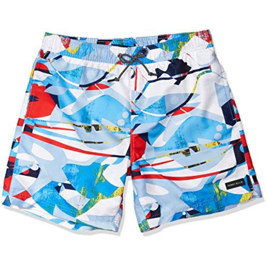Perry Ellis Men's Printed Water Resistant Swim Shorts, Malibu Blue, Large for $25