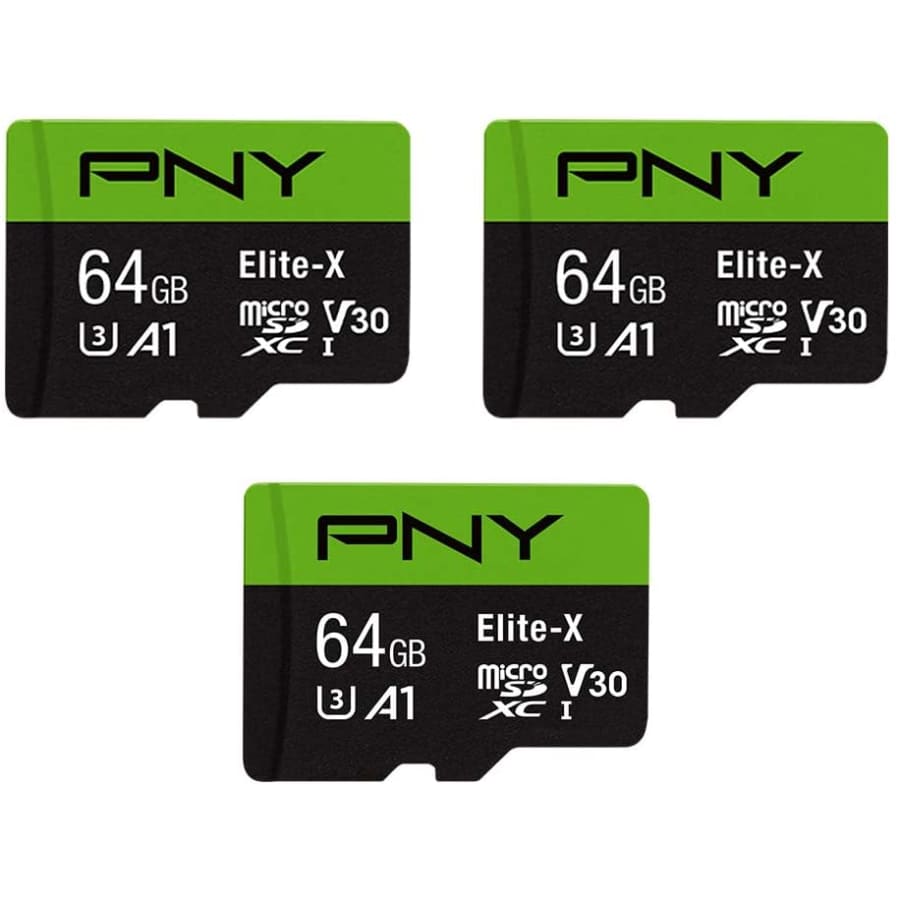 PNY 64GB Elite-X Class 10 U3 V30 microSDXC Card 3-Pack: $15.99 PNY 64GB Elite-X Class 10 U3 V30 microSDXC Card 3-Pack: $15.99