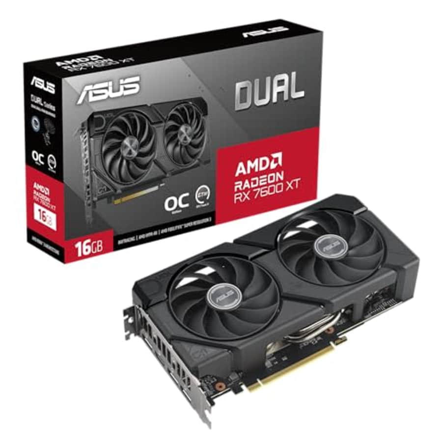 ASUS Dual Radeon RX 7600 XT OC Edition 16GB GDDR6 (AMD RDNA 3, PCIe 4.0, HDMI 2.1, DisplayPort 2.1, for $340 ASUS Dual Radeon RX 7600 XT OC Edition 16GB GDDR6 (AMD RDNA 3, PCIe 4.0, HDMI 2.1, DisplayPort 2.1, for $340