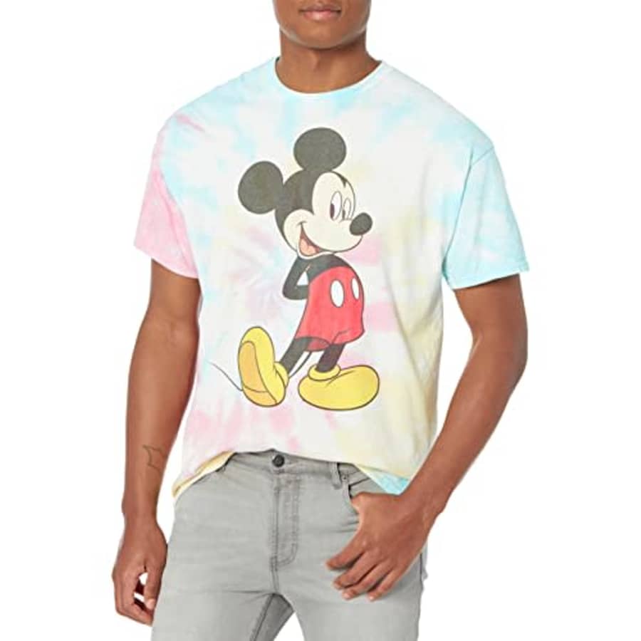 Disney Characters Traditional Mickey Young Men's Short Sleeve Tee Shirt, BLU/PNK/LY, XX-Large for $12