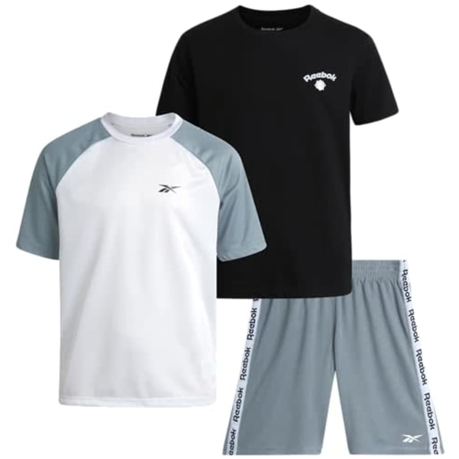 Reebok Boys' Active Shorts Set - 3 Piece Performance Short Sleeve T-Shirt and Mesh Basketball for $20