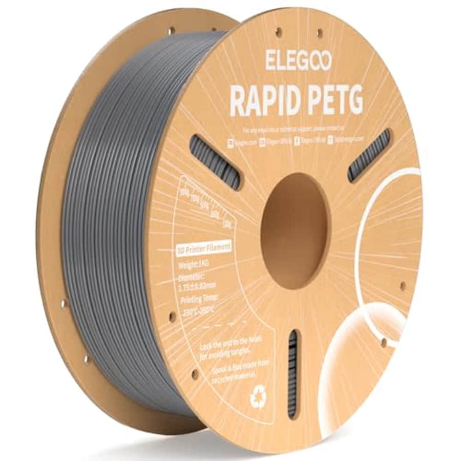 ELEGOO Rapid PETG Filament 1.75mm Space Gray 1KG, High Speed 30-600mm/s 3D Printer Filament for $14