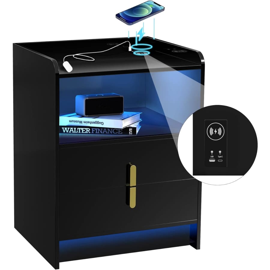 Nightstand w/ Wireless Charging Station & LED Lighting for $43