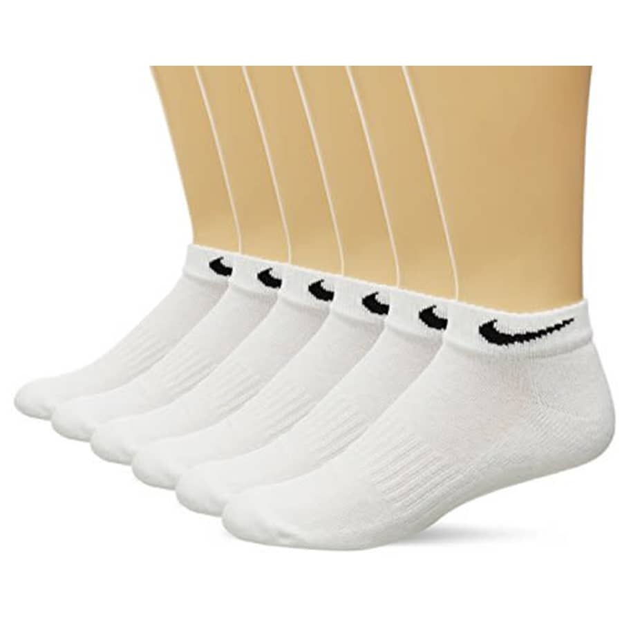 NIKE Unisex Performance Cushion Low Rise Socks with Band (6 Pairs), White/Black, Medium for $31