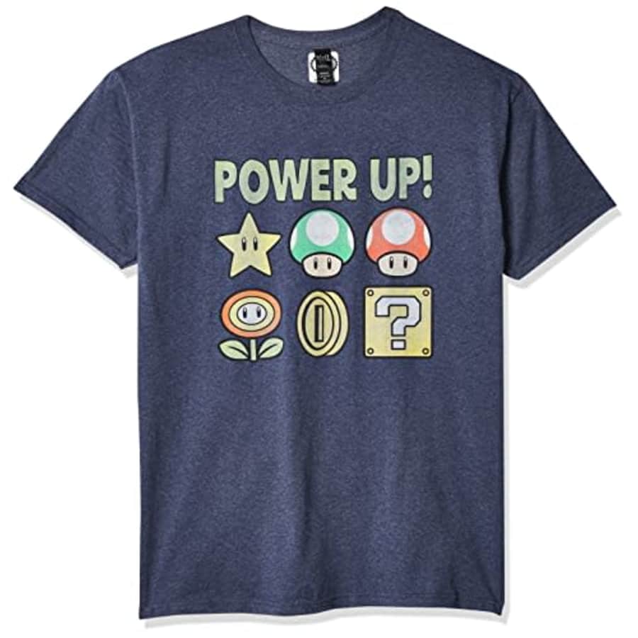 Nintendo Men's T-Shirt, Navy HTR, Small for $12