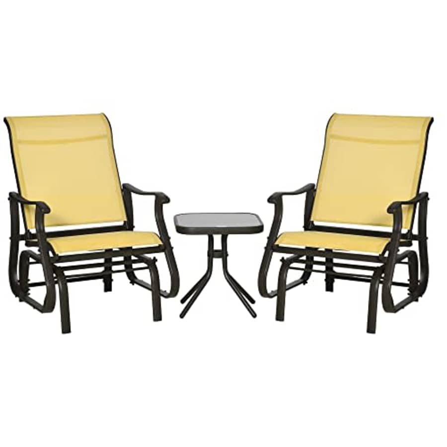 Outsunny 3-Piece Outdoor Gliders Set Bistro Set with Steel Frame, Tempered Glass Top Table for for $190 Outsunny 3-Piece Outdoor Gliders Set Bistro Set with Steel Frame, Tempered Glass Top Table for for $190