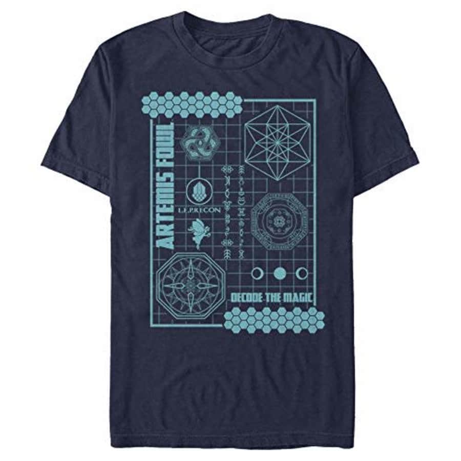 Disney Men's Artemis Fowl Schematic T-Shirt, Navy Blue, Large for $16