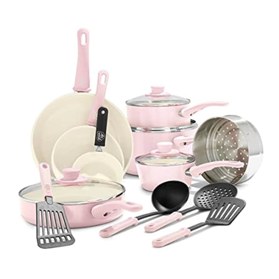 GreenLife Soft Grip Healthy Ceramic Nonstick, Cookware Pots and Pans Set, 16 Piece, Pink for $120