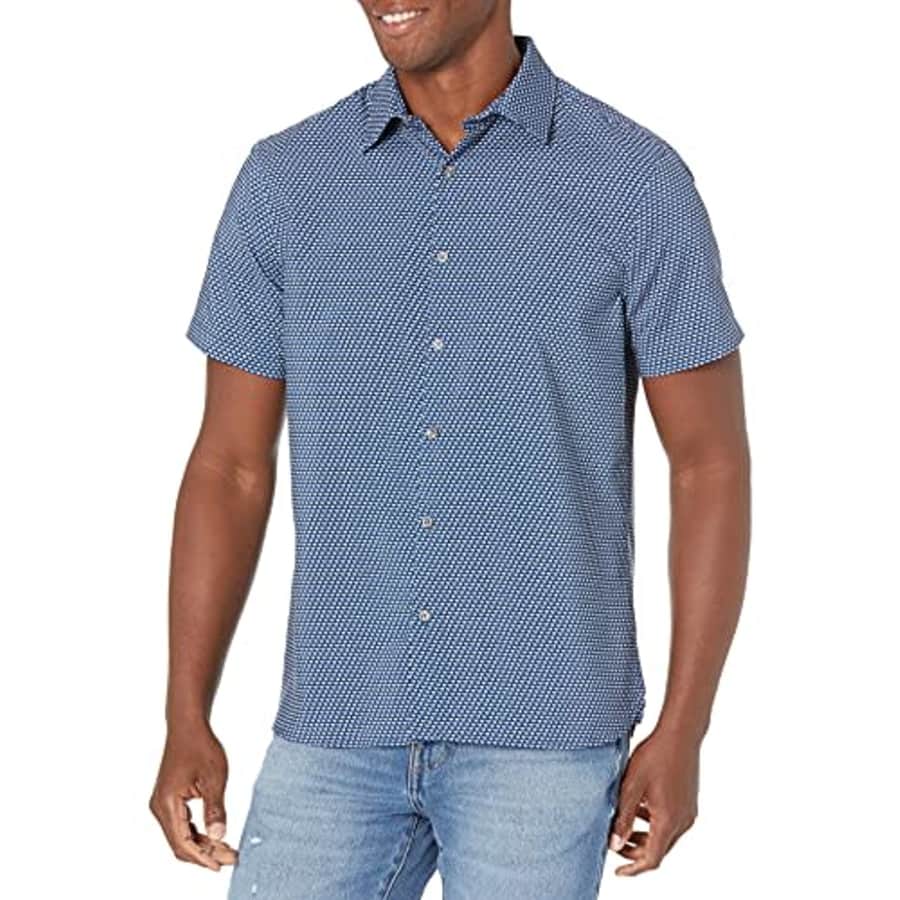 Perry Ellis Men's Short Sleeve Triangle Print Total Stretch Shirt, Estate Blue, Small for $22