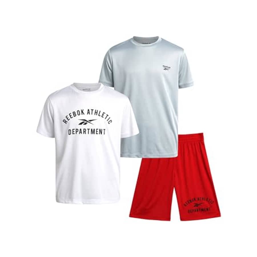 Reebok Boys' Active Shorts Set - 3 Piece Basic T-Shirt, Performance Short Sleeve Tee, and Gym for $20
