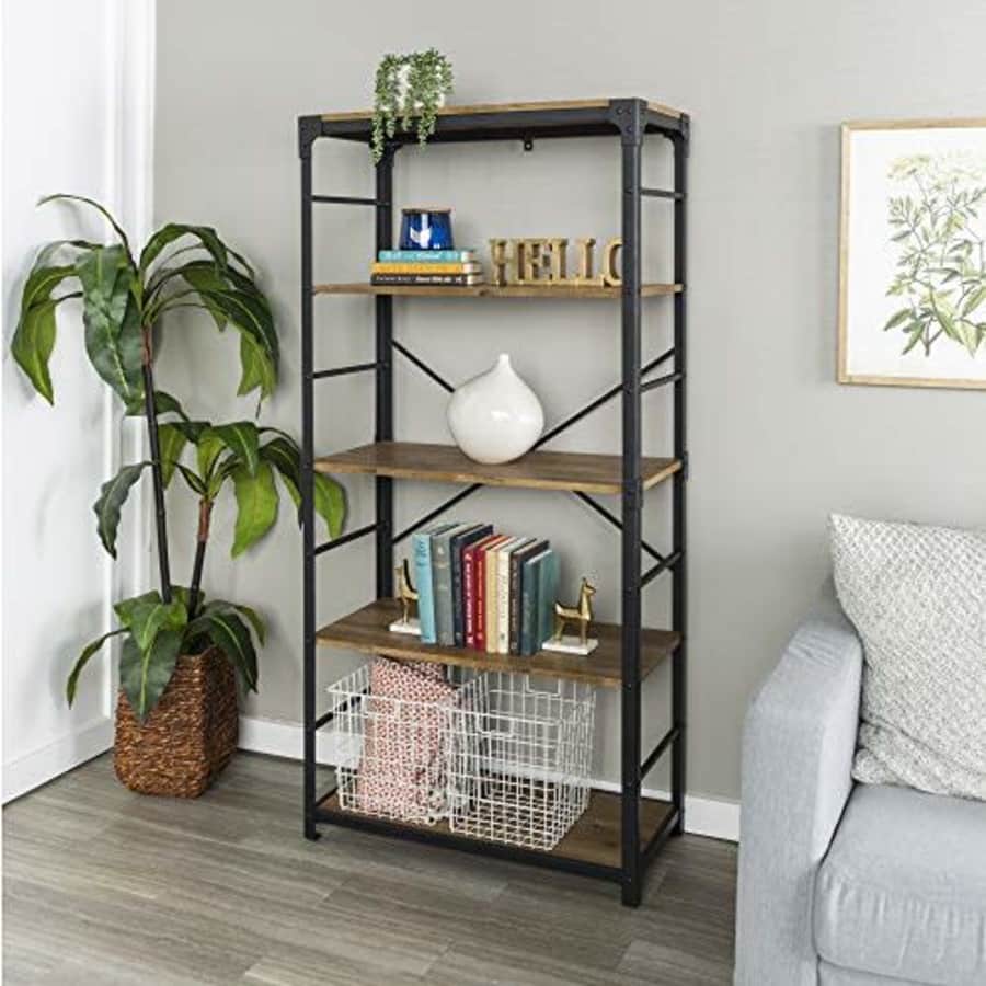 Walker Edison Furniture Company 4 Shelf Industrial Farmhouse Wood Metal Bookcase Tall Bookshelf for $171