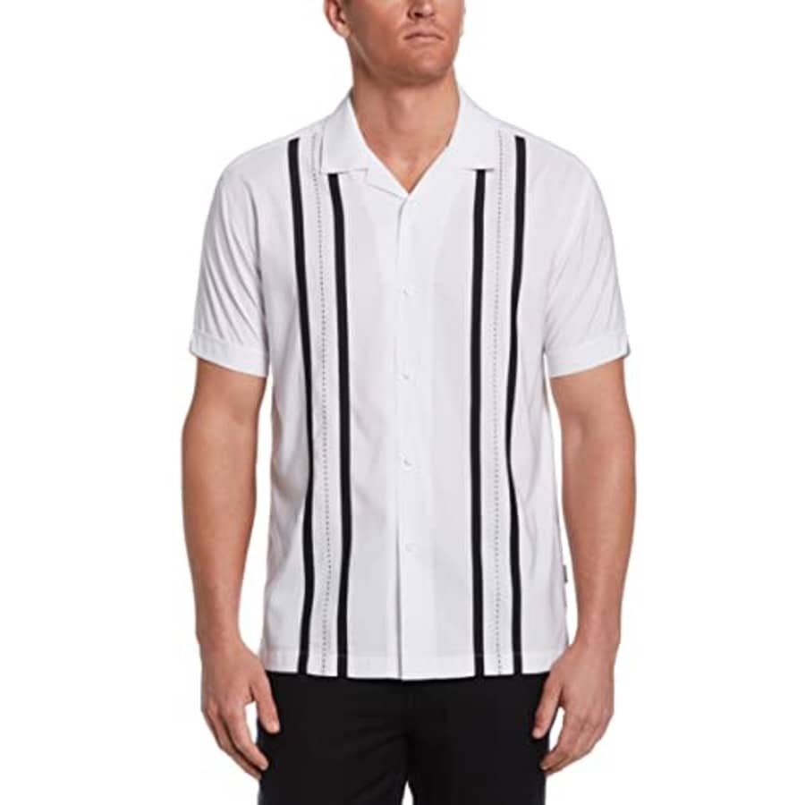 Cubavera Men's Short Sleeve V/T Panels Shirt, Brilliant White, XX-Large Big Tall for $14