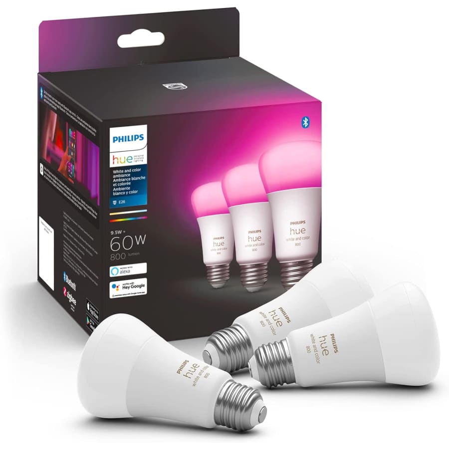 Philips Hue White and Color Ambiance A19 LED Smart Bulbs 3-Pack: $75 Philips Hue White and Color Ambiance A19 LED Smart Bulbs 3-Pack: $75