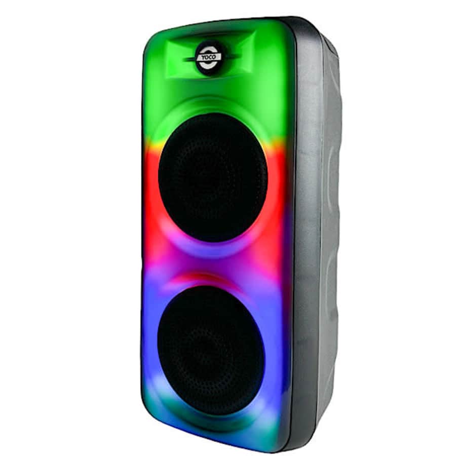 Portable Rechargeable Light-Up Surround Bluetooth Speaker with Karaoke Microphone Jack for $15