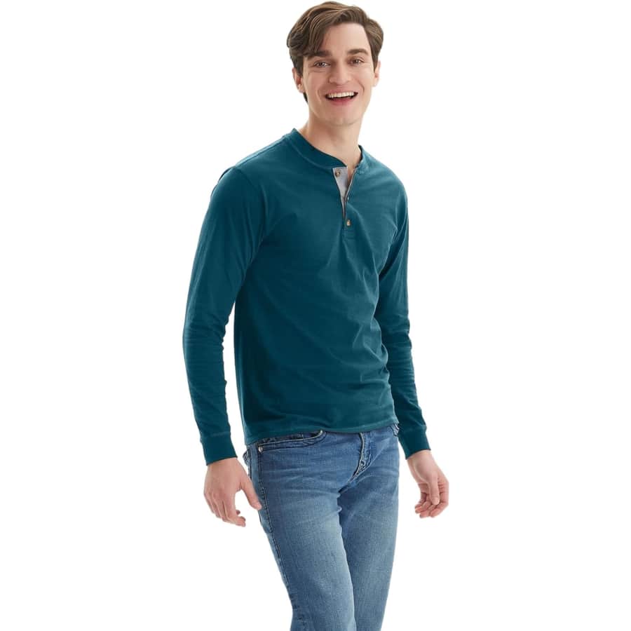 Hanes Men's Beefy Long Sleeve Three-Button Henley for $8 Hanes Men's Beefy Long Sleeve Three-Button Henley for $8