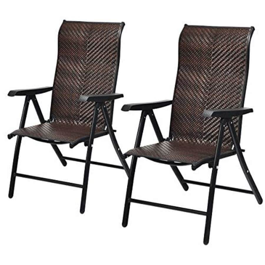Tangkula 2 Piece Patio Rattan Folding Reclining Chair, Outdoor Wicker Portable Camping Chair with for $130