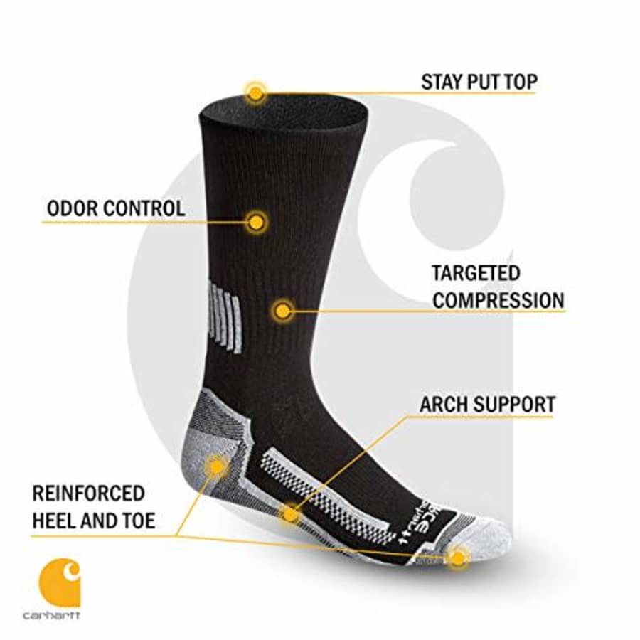 Carhartt Force Performance Mens Crew Work Socks, Odor Resistant with Reinforced Heel & Toe, Black, for $26 Carhartt Force Performance Mens Crew Work Socks, Odor Resistant with Reinforced Heel & Toe, Black, for $26