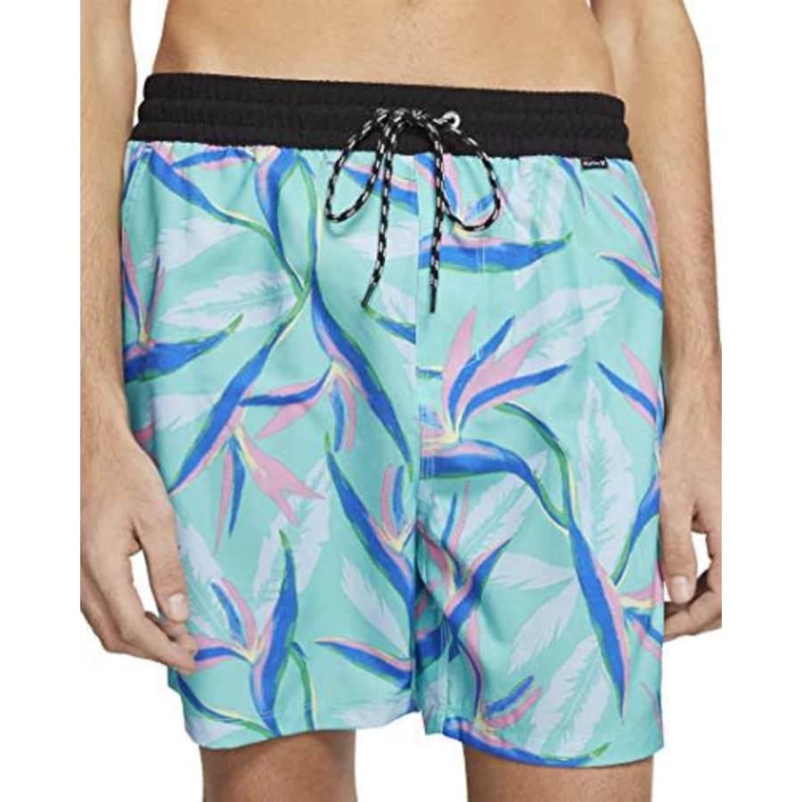 Hurley Men's Printed Elastic Waist 17" Inch Volley Swim Shorts, Aurora Green, S for $50