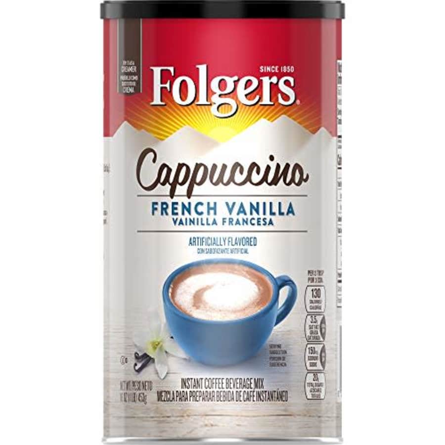 Folgers Cappuccino French Vanilla Instant Coffee Beverage Mix, 16 Ounces (Pack of 6) for $21 Folgers Cappuccino French Vanilla Instant Coffee Beverage Mix, 16 Ounces (Pack of 6) for $21