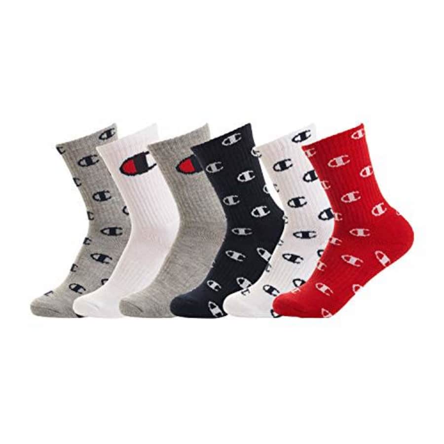 Champion unisex child Champion Kid's 6 Pack "C" All Over Crew Socks, 30, 9 11 US for $13