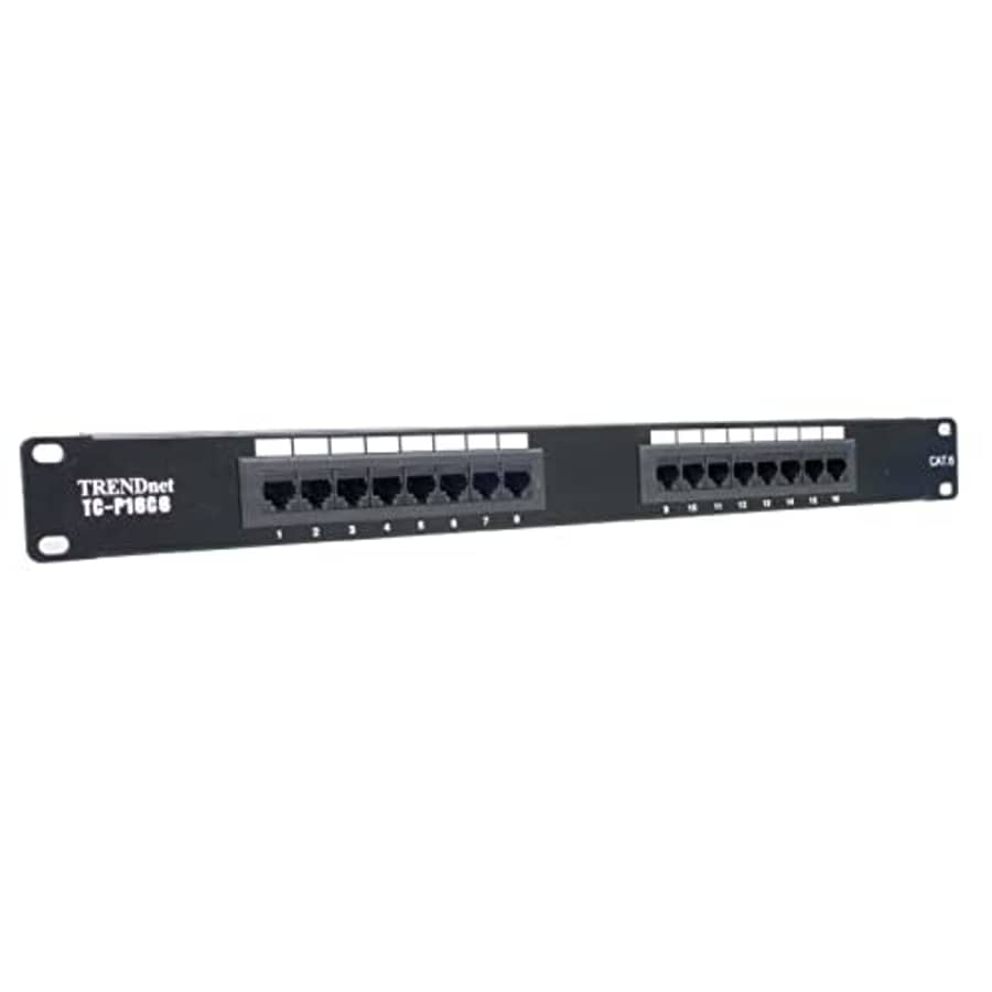 TRENDnet 16-Port Cat6 Unshielded Patch Panel, TC-P16C6, Wallmount or Rackmount, 1U 19" for $25