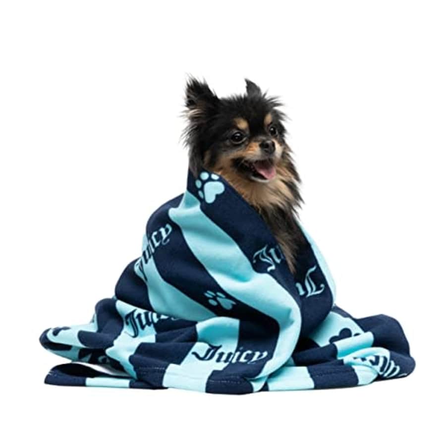 Juicy Couture Dog Towel Navy Blue/Turquoise Heart Paw Stripes 100% Microfiber Dog Drying Towel with for $11