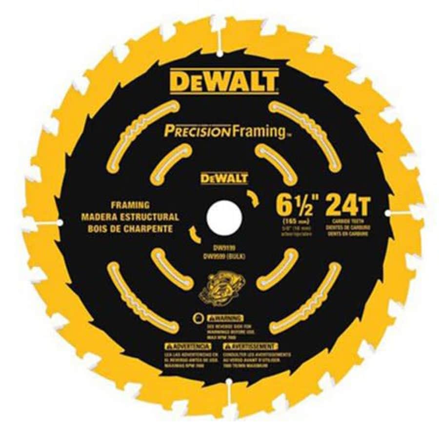 DEWALT 6-1/2-Inch Circular Saw Blade, Precision Framing, 24-Tooth (DW9199) for $14 DEWALT 6-1/2-Inch Circular Saw Blade, Precision Framing, 24-Tooth (DW9199) for $14