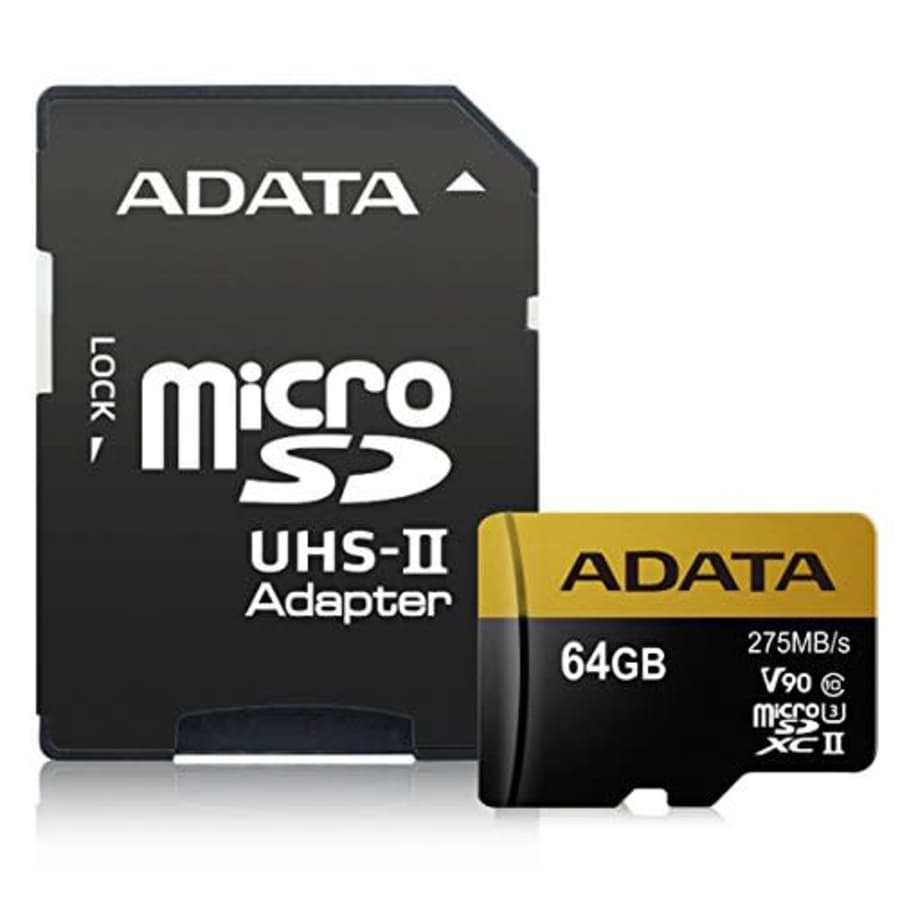 ADATA Premier ONE 64GB SDXC UHS-II U3 Class10 V90 3D NAND 4K 8K Ultra HD 275MB/s Micro SD Card with for $42 ADATA Premier ONE 64GB SDXC UHS-II U3 Class10 V90 3D NAND 4K 8K Ultra HD 275MB/s Micro SD Card with for $42