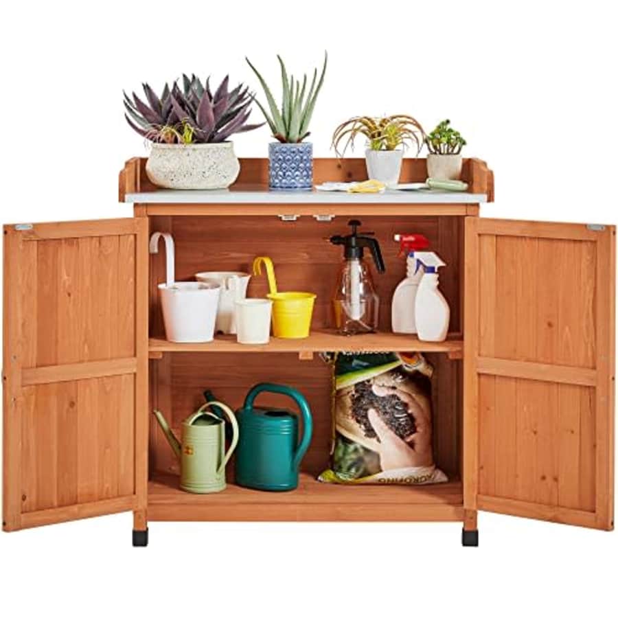 Yaheetech Garden Potting Bench Table - Outdoor Garden Patio Wooden Storage Cabinet & Solid Wood for $100