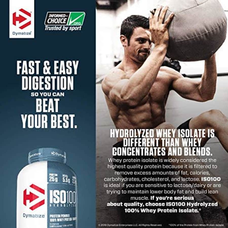 Dymatize ISO100 Hydrolyzed Protein Powder, 100% Whey Isolate Protein, 25g of Protein, 5.5g BCAAs, for $81 Dymatize ISO100 Hydrolyzed Protein Powder, 100% Whey Isolate Protein, 25g of Protein, 5.5g BCAAs, for $81
