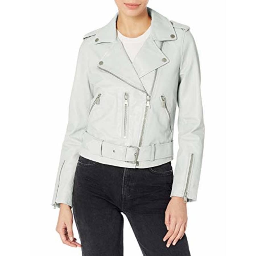 Bagatelle Women's Washed Leather Biker Jacket, Misty Blue, Extra Small for $134