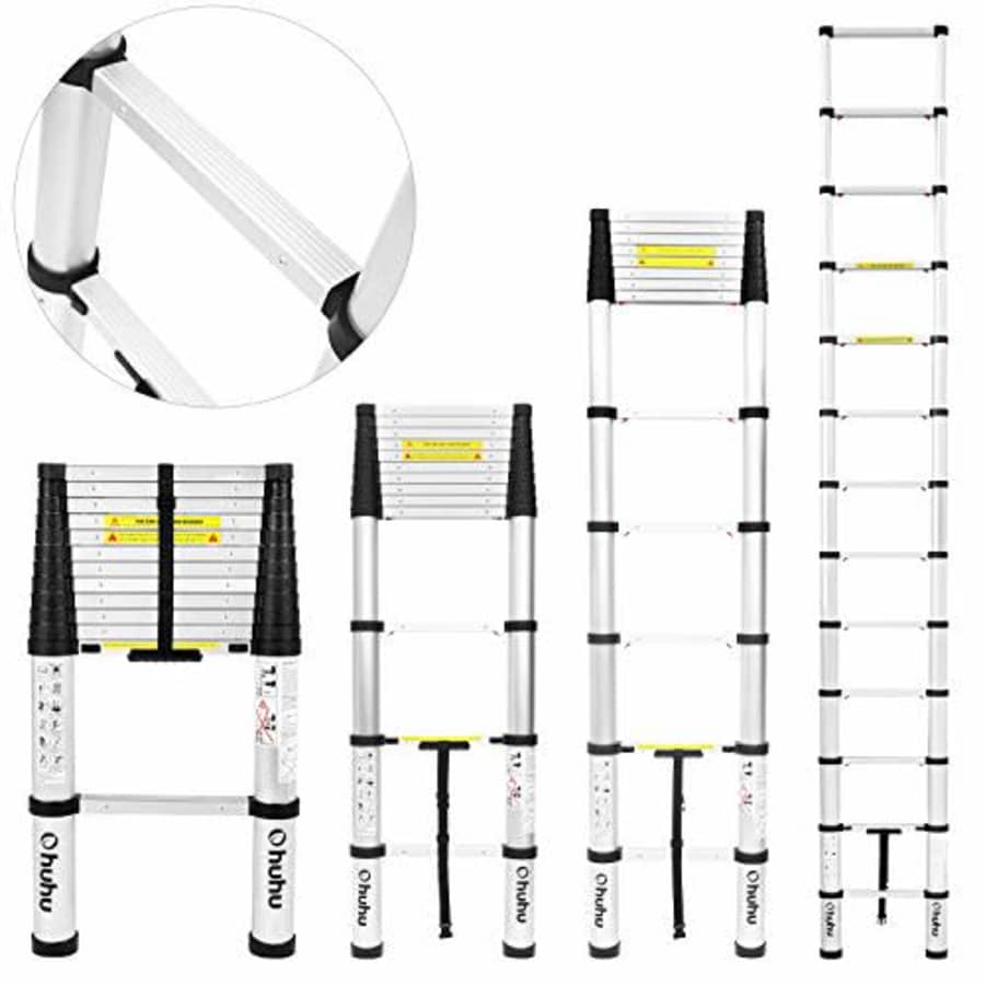 Ohuhu 12.5 FT Aluminum Telescoping Ladder, One-Button Retraction Extension Ladder, Collapsible for $140
